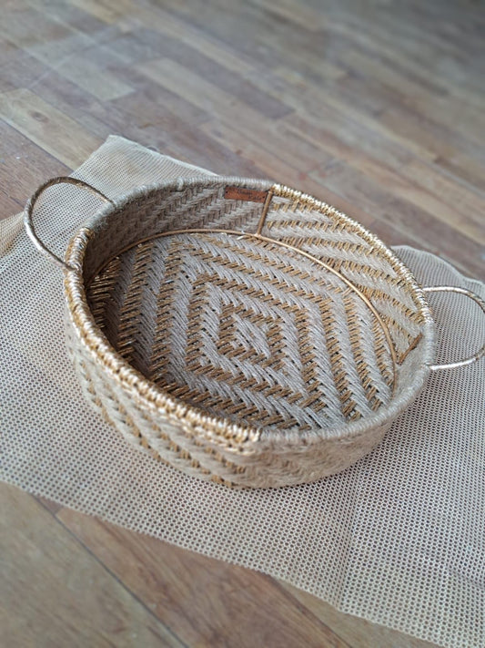 Handcrafted Round Serving Tray – 13x3 inch | Golden & Baan Weave